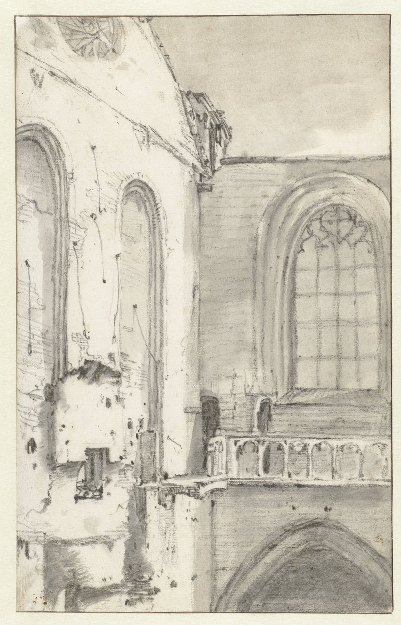 Kilátás a Nieuwe Kerk kereszthajójára, Amszterdamban, az 1645-ös tűzvész után alkotó: Roelant Roghman (attributed to)