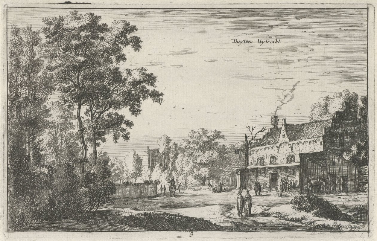 Arc Utrechtben Buyten Uytrecht (cím a tárgyon) Tájak Észak-Hollandiában (Roelant Roghman) (sorozat címe) alkotó: Roelant Roghman