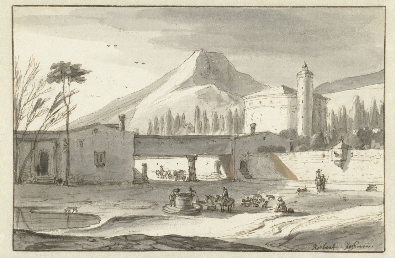 Hegyvidéki, olaszos táj egy rotunda templommal alkotó: Roelant Roghman