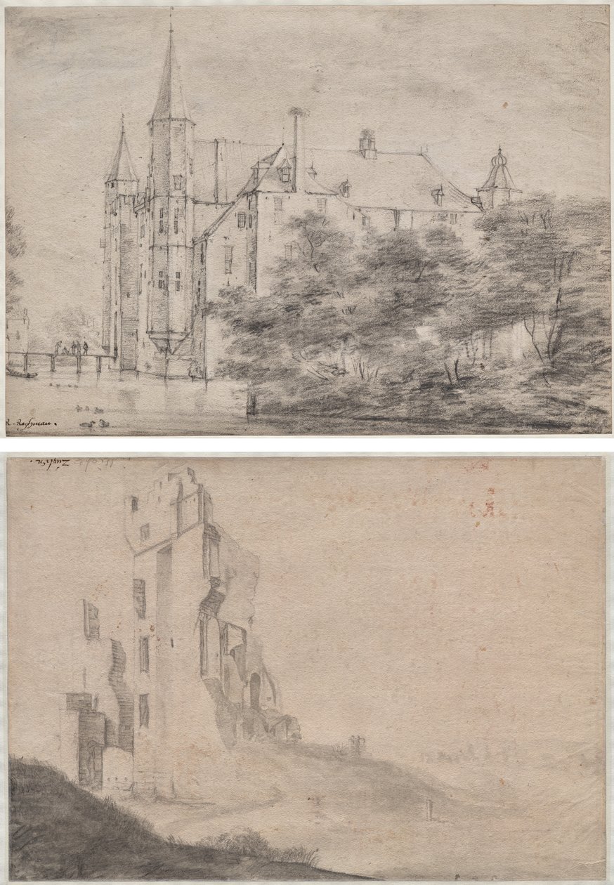 Zuylen kastély Utrecht közelében (recto)/A Ter Kleef ház romja Haarlem közelében (fordítva) alkotó: Roelant Roghman
