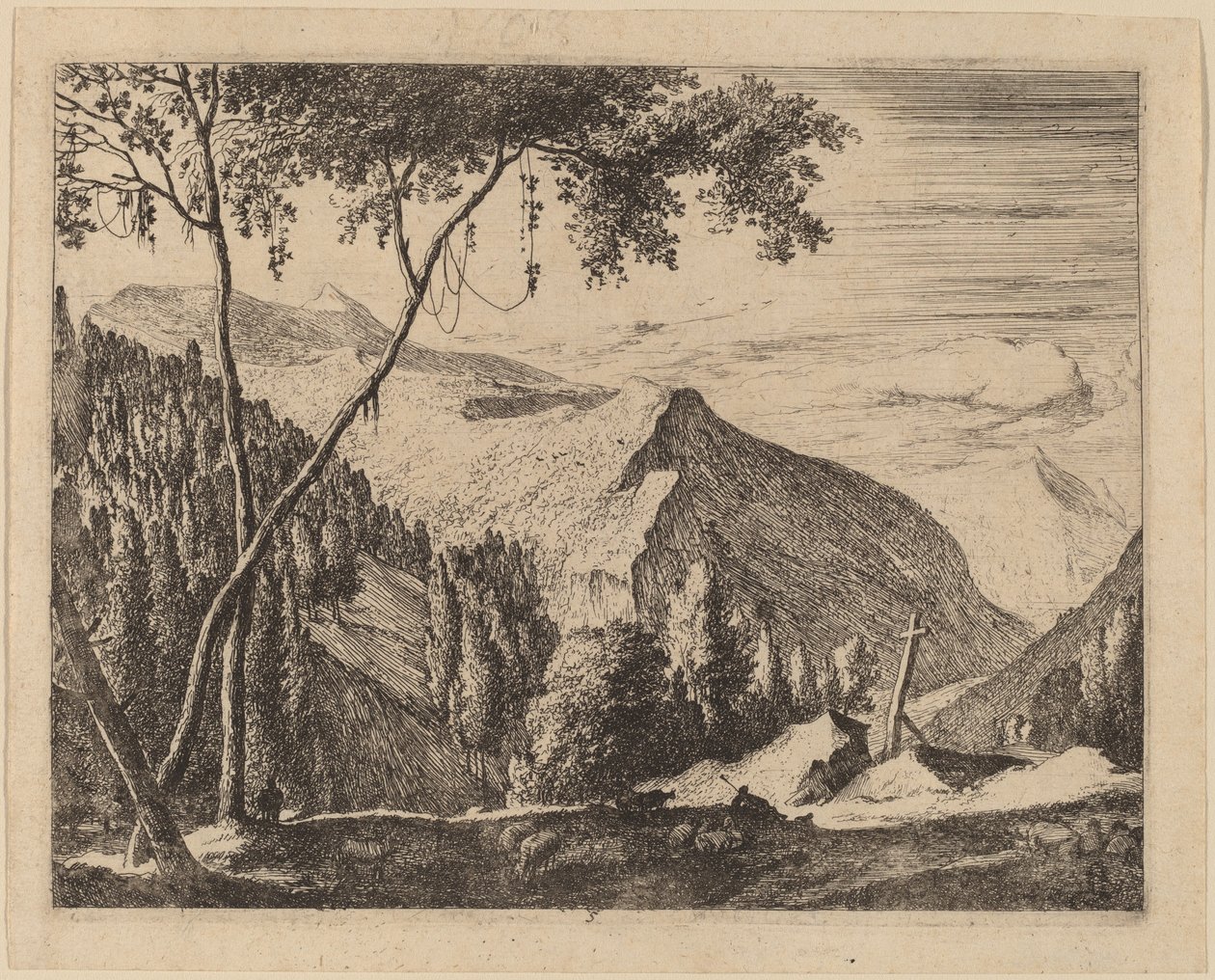 Sziklás táj kereszttel: pl.5 alkotó: Roelant Roghman and Melchior Küsel