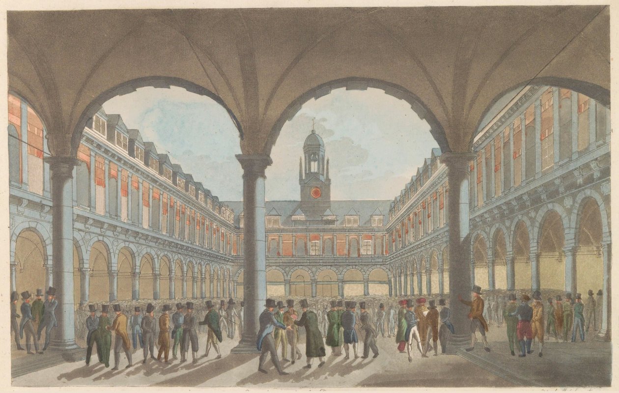 Tőzsde Amszterdamban, 1825 körül Az amszterdami tőzsde / La Bourse à Amsterdam (cím a tárgyon) alkotó: Roelof van der Meulen