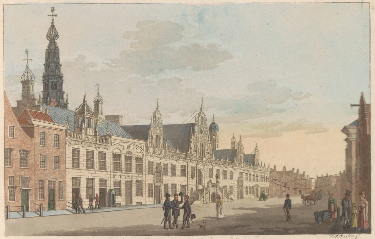 Breestraat Leidenben, 1825 körül Kilátás a Breestraat-ra és a Leyden-i Városházára / Vue Sur la rue dite Breestraat et l