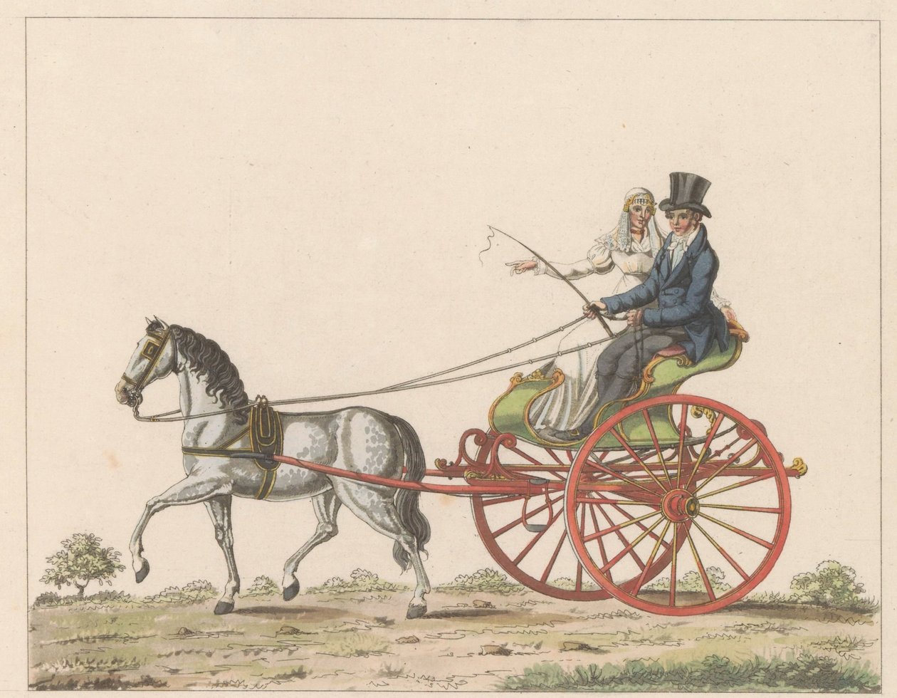 Hollandse sjees, kb. 1825 Een Hollandsche chais / Hollandiában használatos kerekesszék, amelyet seznek vagy sajtoknak neveznek (cím a tárgyon) alkotó: Roelof van der Meulen