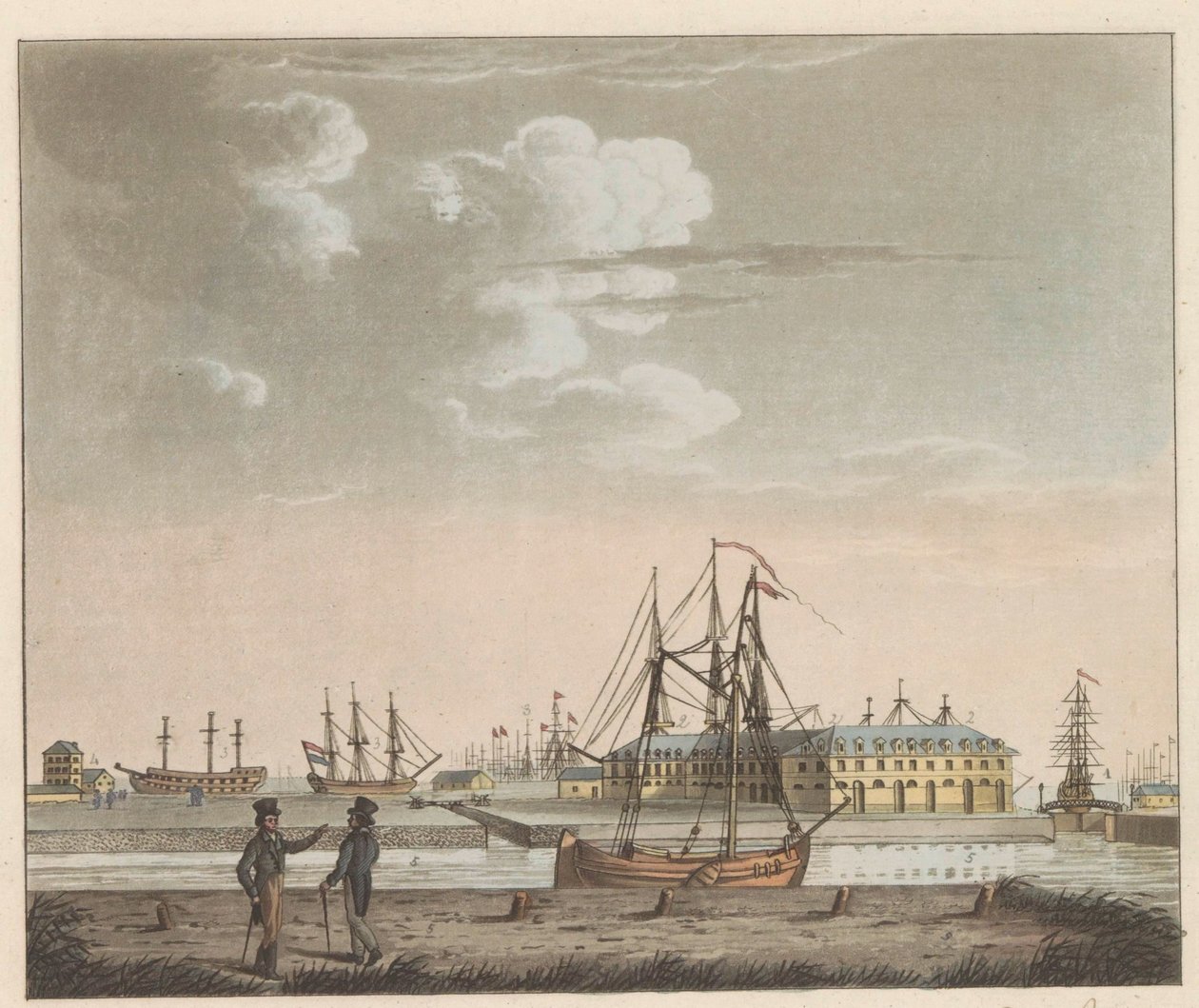 Rijkswerf Willemsoord, 1825 körül Willemsoord kilátása a tisztán - a Nieuwendiepnél és a nagy Noord-Hollandsch csatorna bejáratánál / Vue de Willemsoord au clear prês du Nieuwendiep, et L