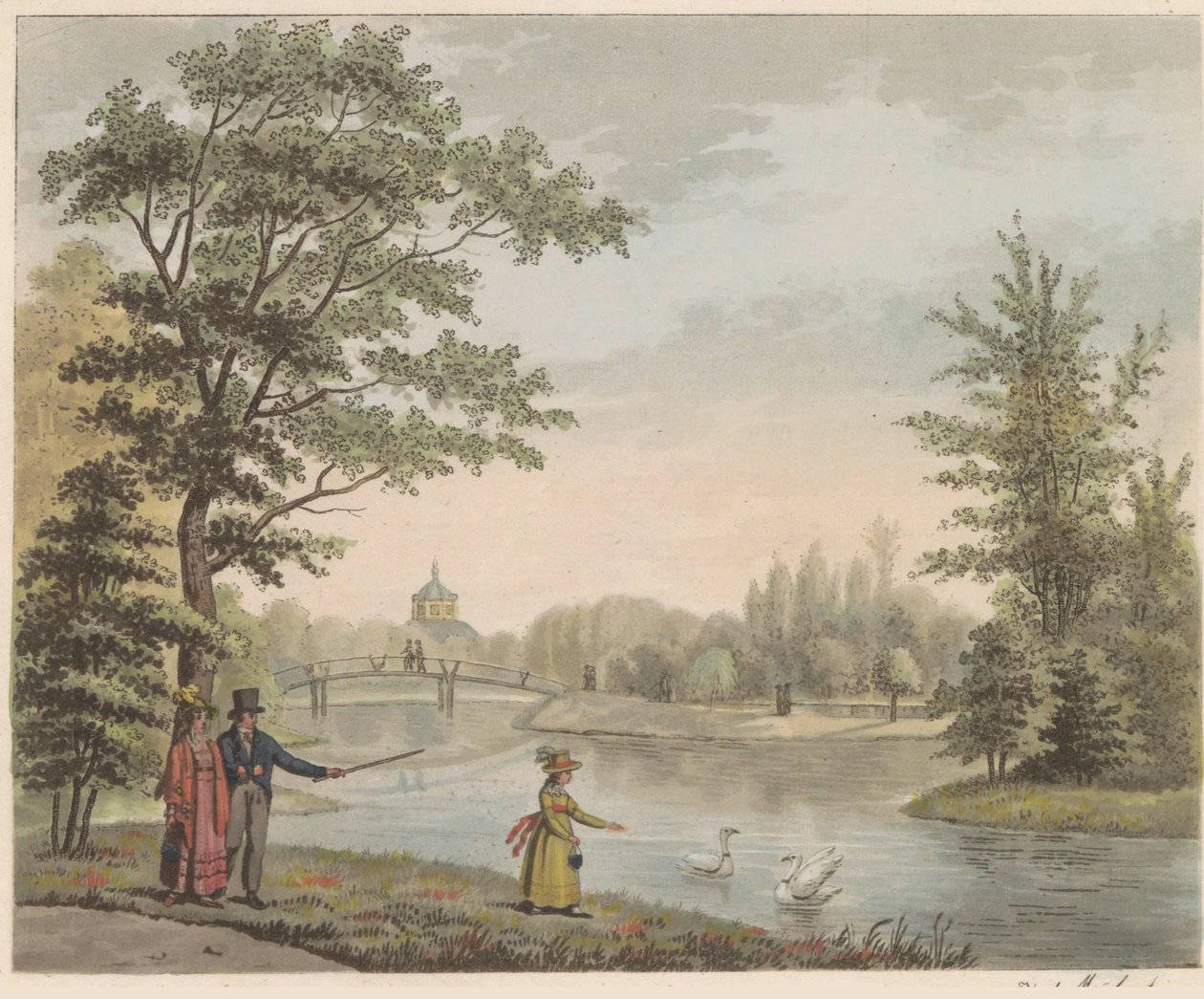 A Huis ten Bosch kertje, 1825 körül Kilátás a svájci hídra és a Vijverre, a ház közelében a Boschban s