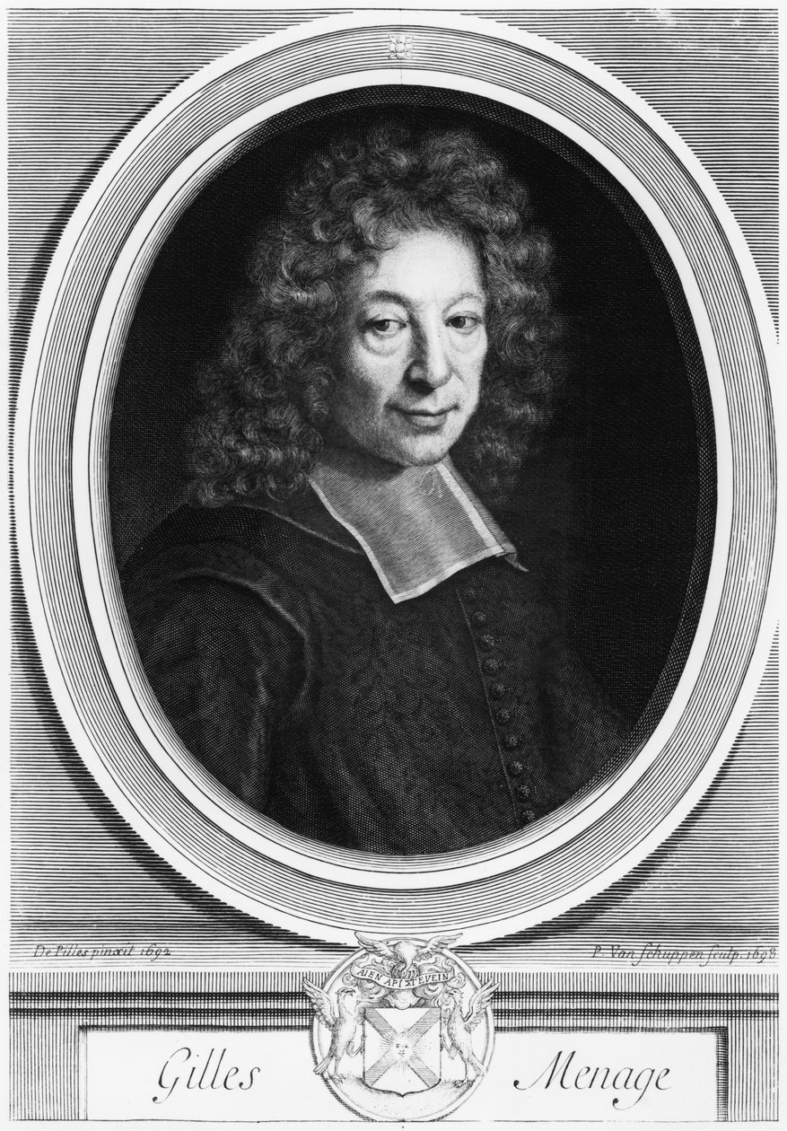 Gilles Menage, 1692, 1698-ban vésette Pierre Louis van Schuppen (1627-1702) alkotó: Roger de Piles