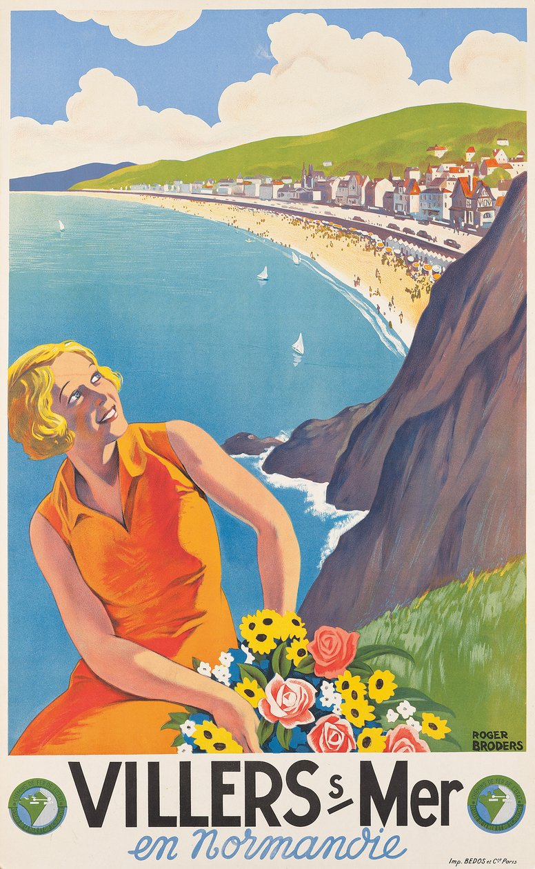 Villers-sur-Mer reklámplakátja, 1930 körüli (színes litográfia) alkotó: Roger Broders