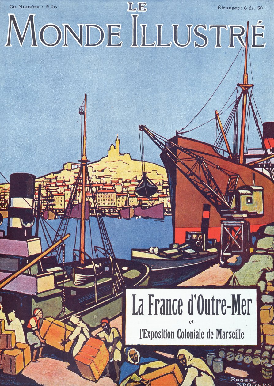A "Le Monde Illustre" különszámának címlapja az 1922-es marseille-i nemzetközi tengerentúli kiállításról (színes litográfia). alkotó: Roger Broders