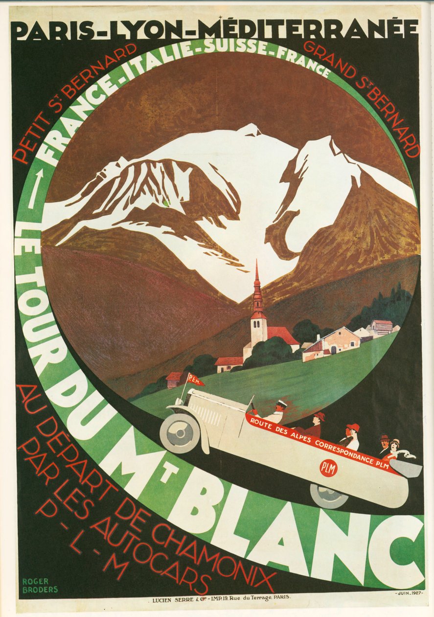 Roger Broders: Le Tour du Mont Blanc au départ de Chamonix par les Autocars P ... (litho) alkotó: Roger Broders