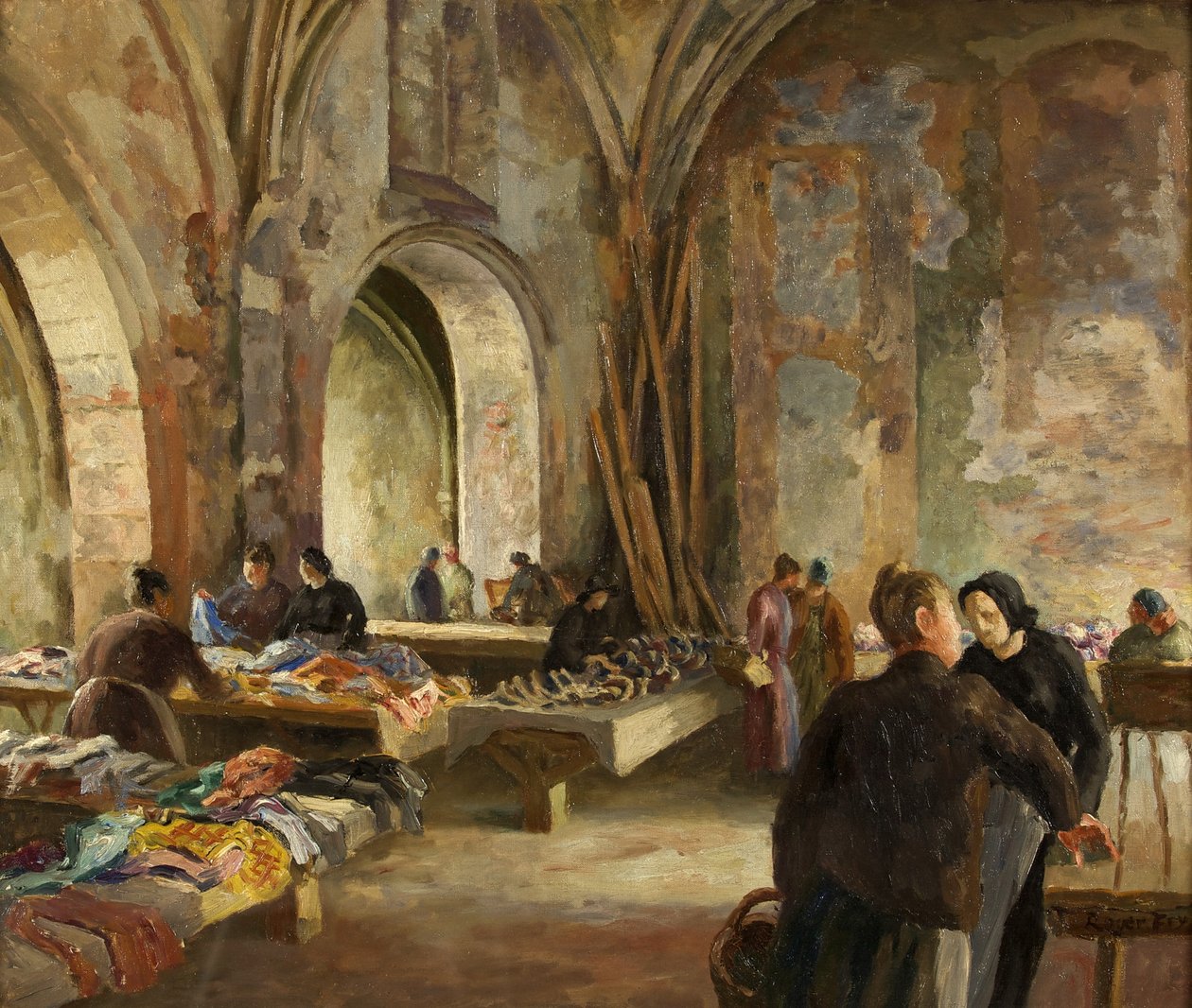 Piac egy használaton kívüli templomban Franciaországban alkotó: Roger Eliot Fry
