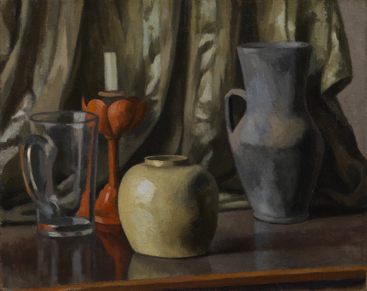 Csendélet gyertyákkal és cserépedényekkel, 1921 alkotó: Roger Eliot Fry