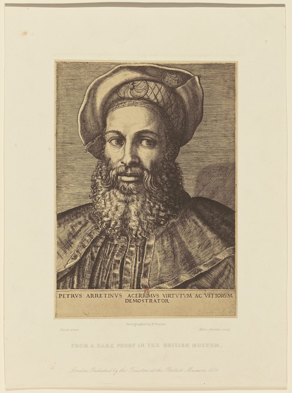 Marc Antonio metszetének reprodukciója Tiziano egyik portréjáról. alkotó: Roger Fenton