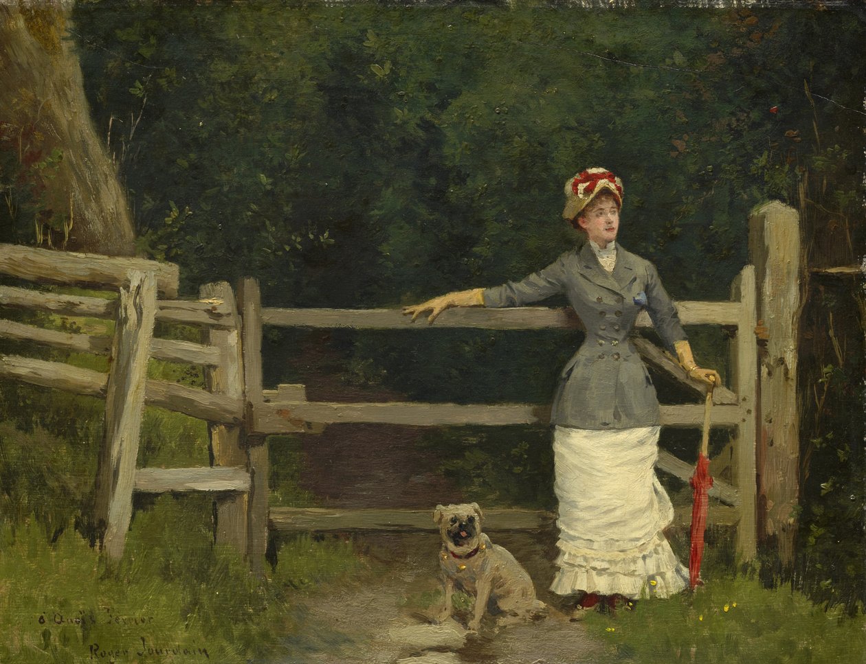 Nő és kutya a kapuban, 1875-80 körül alkotó: Roger Joseph Jourdain