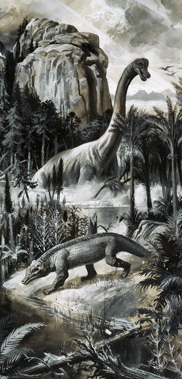 Dinoszauruszok (gouache, papír) alkotó: Roger Payne