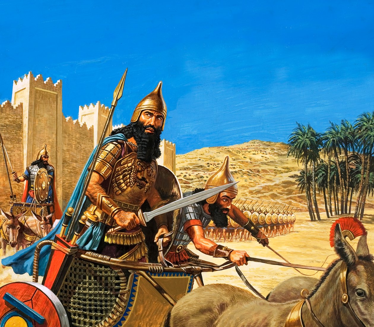 Hammurabi király háborúba indul, szekerét egy különösen kemény fajtájú szamarak húzzák. alkotó: Roger Payne
