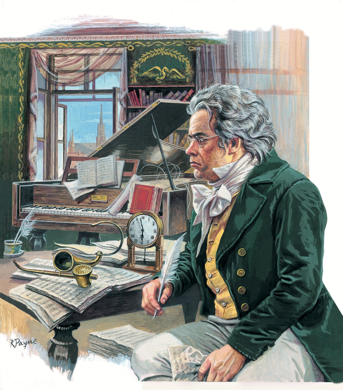 Ludwig van Beethoven (1770-1827) (gouache, papír) alkotó: Roger Payne
