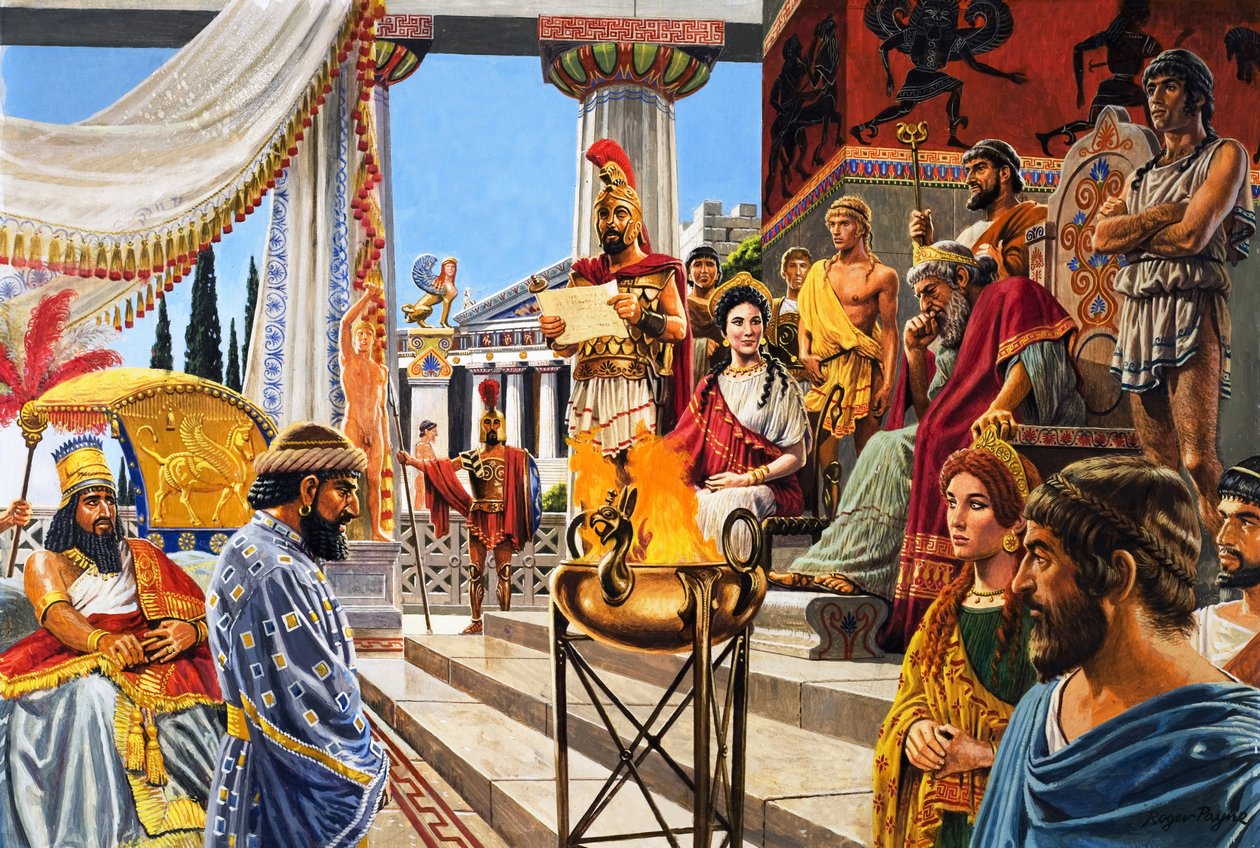Az áruló város, Théba, Az aranykorból (gouache, papír) alkotó: Roger Payne