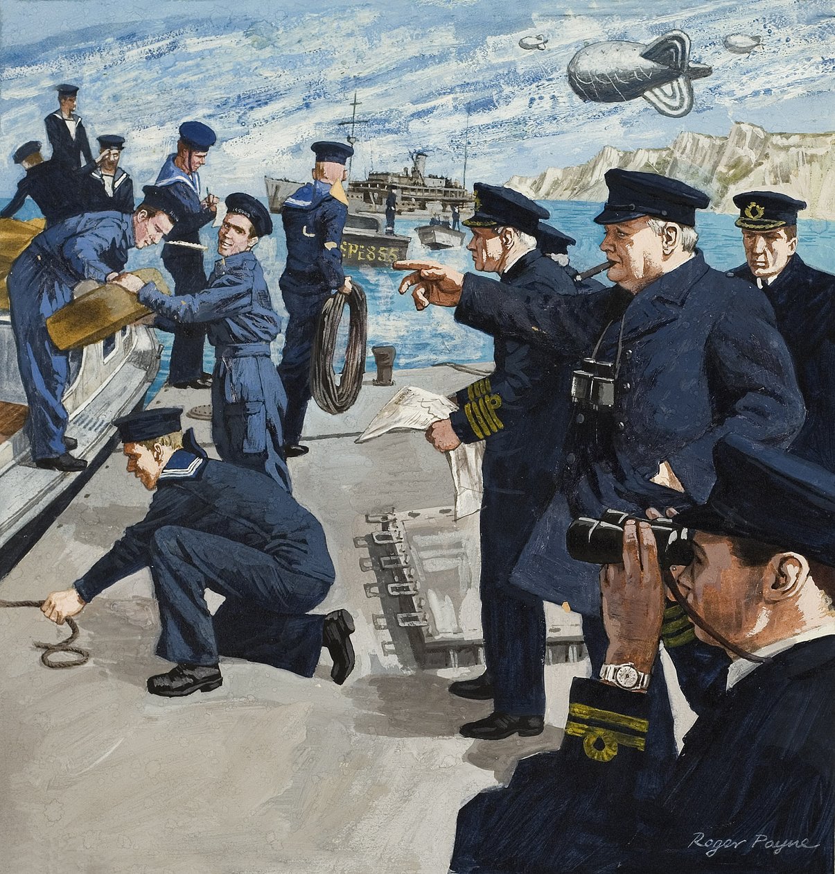 Winston Churchill (1874-1965) tengerészeti jelenetben (gouache, papír) alkotó: Roger Payne