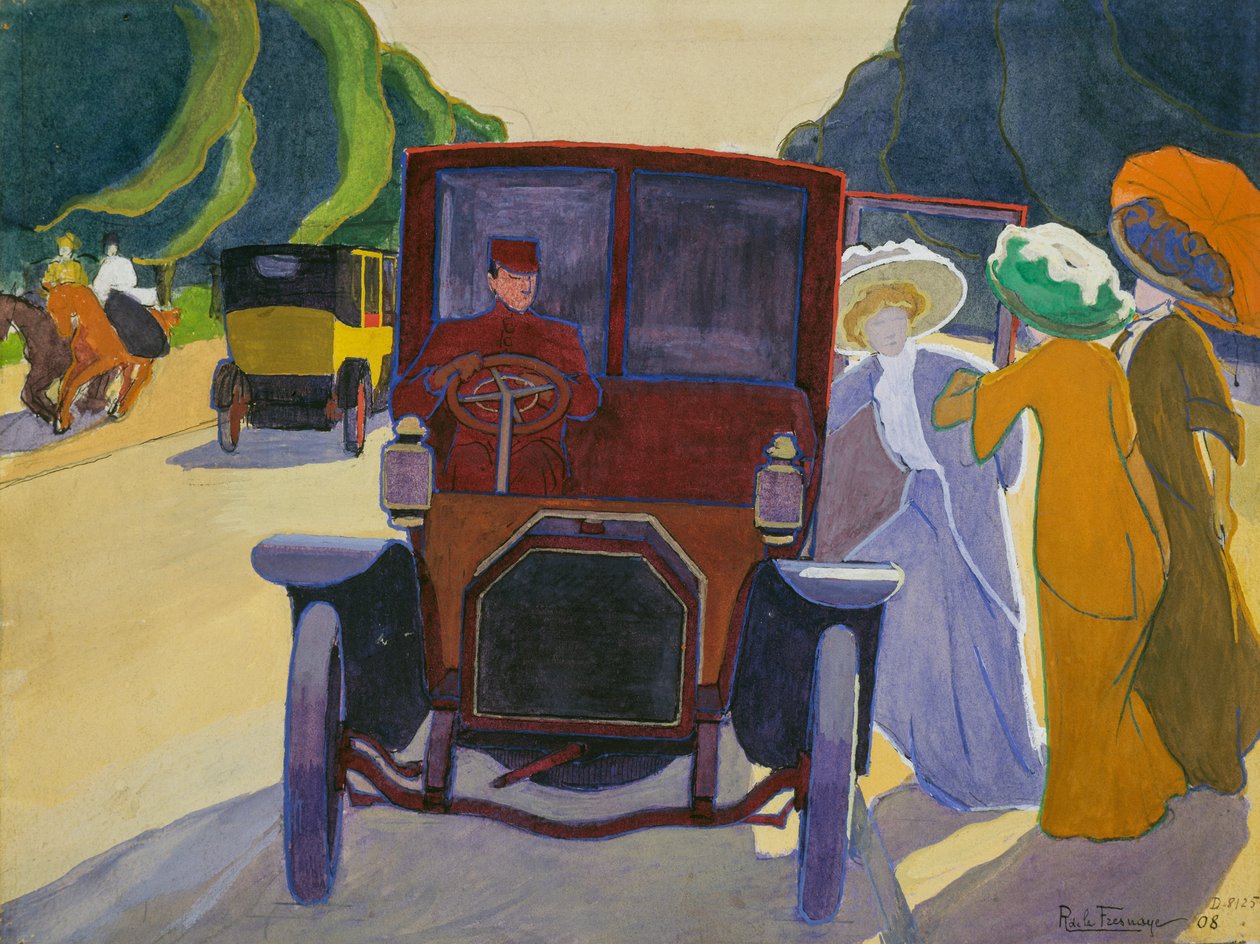 Acacias sugárút Bois de Boulogne-nál, autó sofőrrel alkotó: Roger de La Fresnaye