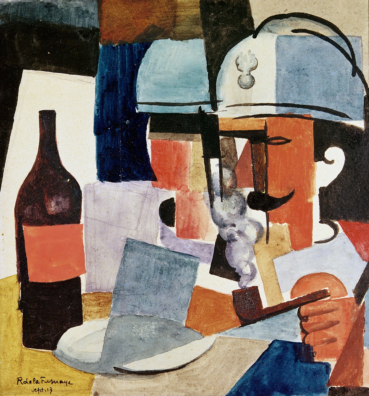 Katona csővel és palackkal alkotó: Roger de La Fresnaye