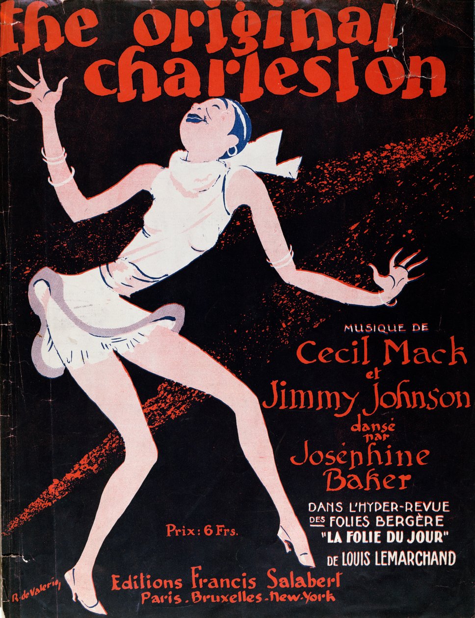 Josephine Baker (1906-75) a Charleston-t táncolja, plakát a Folies Bergere-ben alkotó: Roger de Valerio
