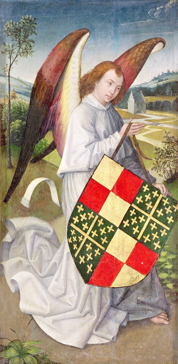 Angyal, aki pajzsot tart a de Chaugy és Montagu karok címeres karjaival, 1460-66 alkotó: Rogier van der Weyden
