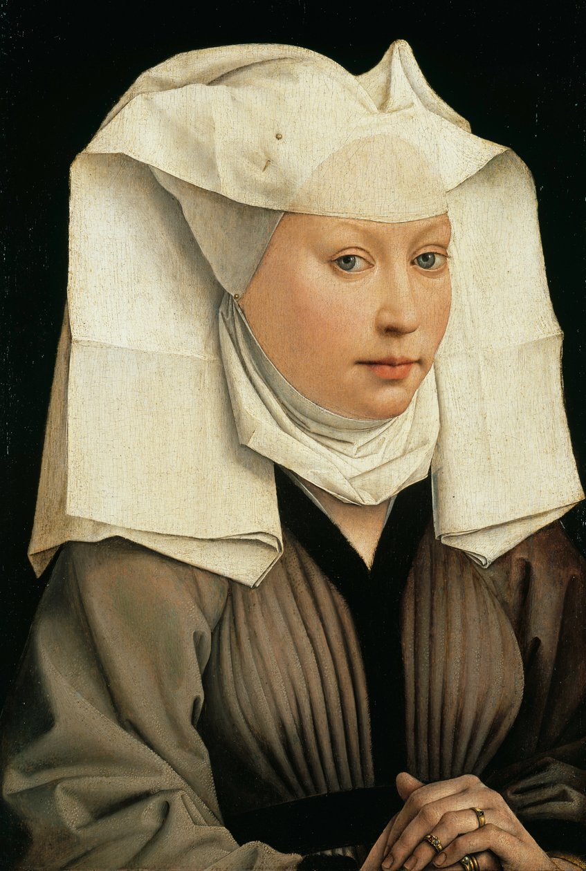 Szárnyas motorháztetővel rendelkező nő portréja alkotó: Rogier van der Weyden