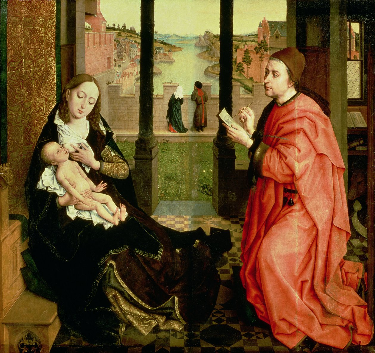 Szent Lukács a Szűz arcképét rajzolja alkotó: Rogier van der Weyden