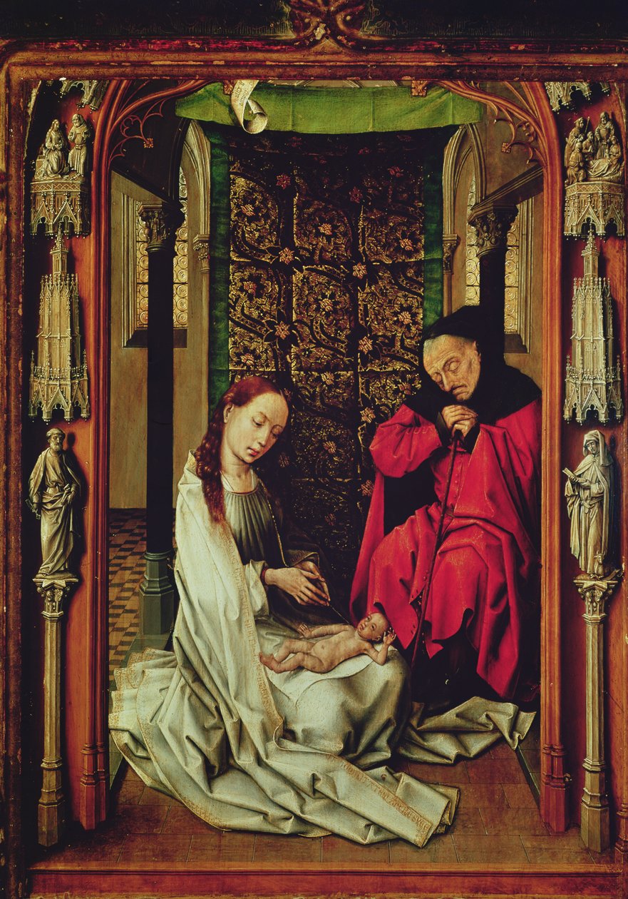A Születés, egy triptichon bal szárnya, 1496 körül alkotó: Rogier van der Weyden