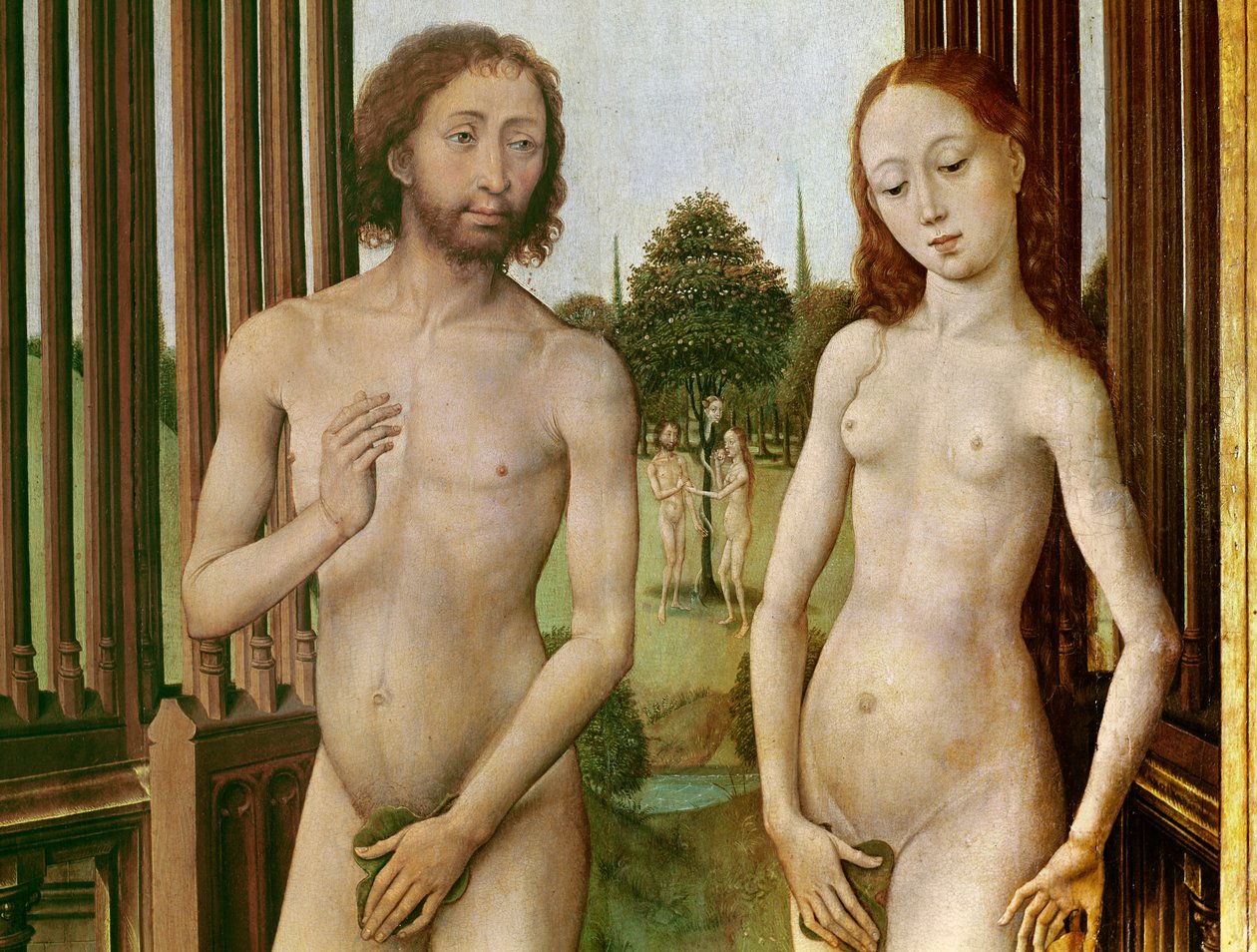 A megváltás triptichonja, bal oldali panel: Ádám és Éva kiűzve a Paradicsomból, 1455-59 (olaj, fa) alkotó: Rogier van der Weyden