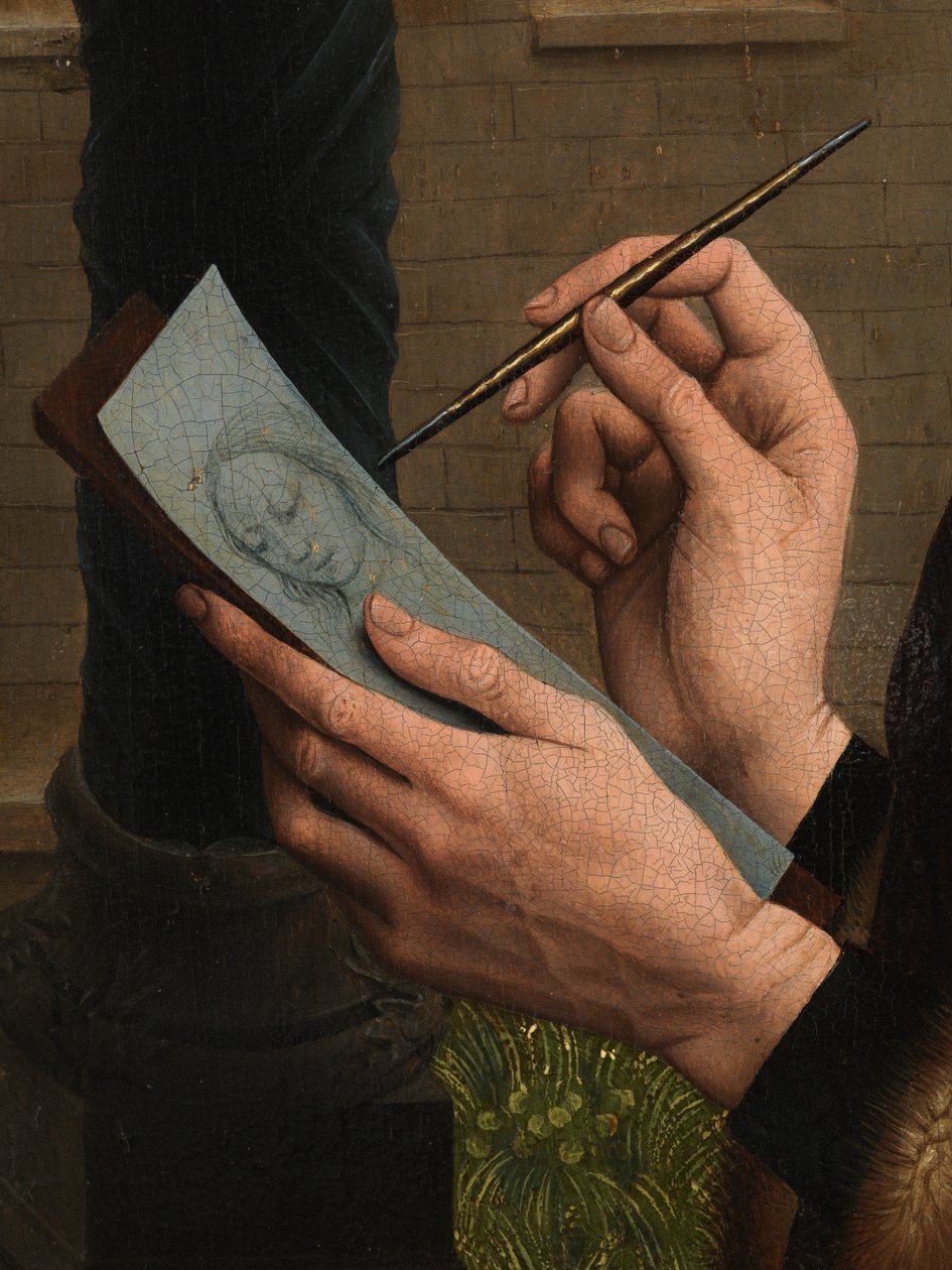 Részlet a Szűzanya portréját rajzoló Szent Lukácsról (olaj a táblán) alkotó: Rogier van der (after) Weyden