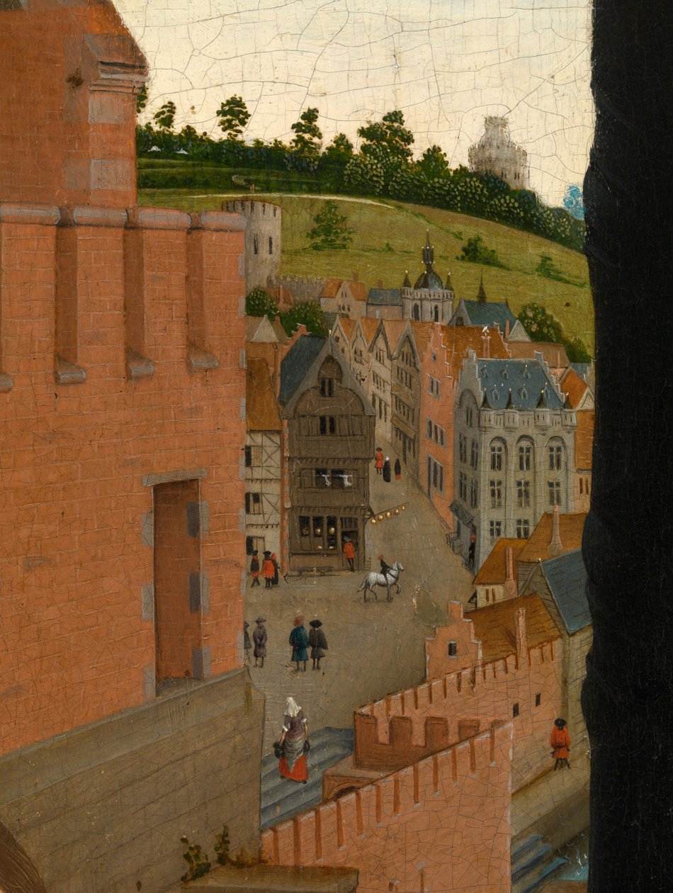Részlet a Szűzanya portréját rajzoló Szent Lukácsról (olaj, tábla) alkotó: Rogier van der (after) Weyden