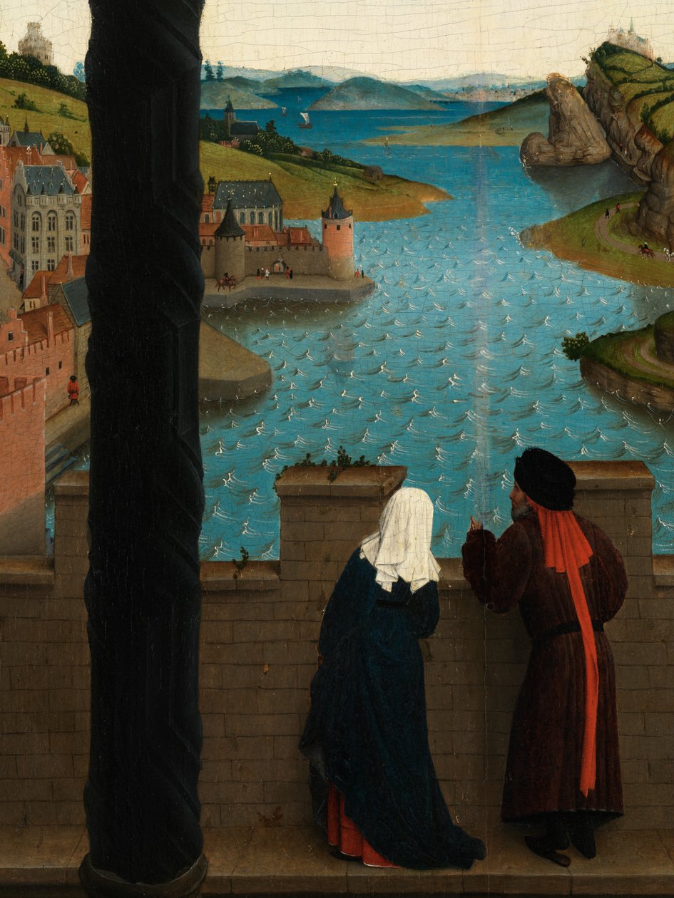 Részlet a Szűzanya portréját rajzoló Szent Lukácsról (olaj, tábla) alkotó: Rogier van der (after) Weyden