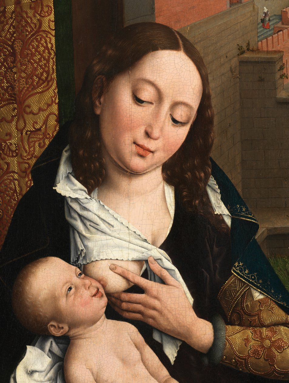 Részlet a Szűzanya portréját rajzoló Szent Lukácsról (olaj, tábla) alkotó: Rogier van der (after) Weyden