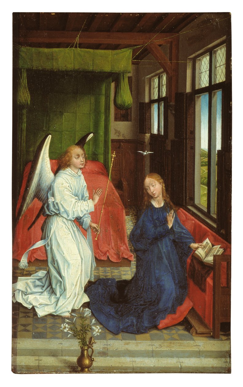 Angyali üdvözlet (olaj a panelen) alkotó: Rogier van der (follower of) Weyden