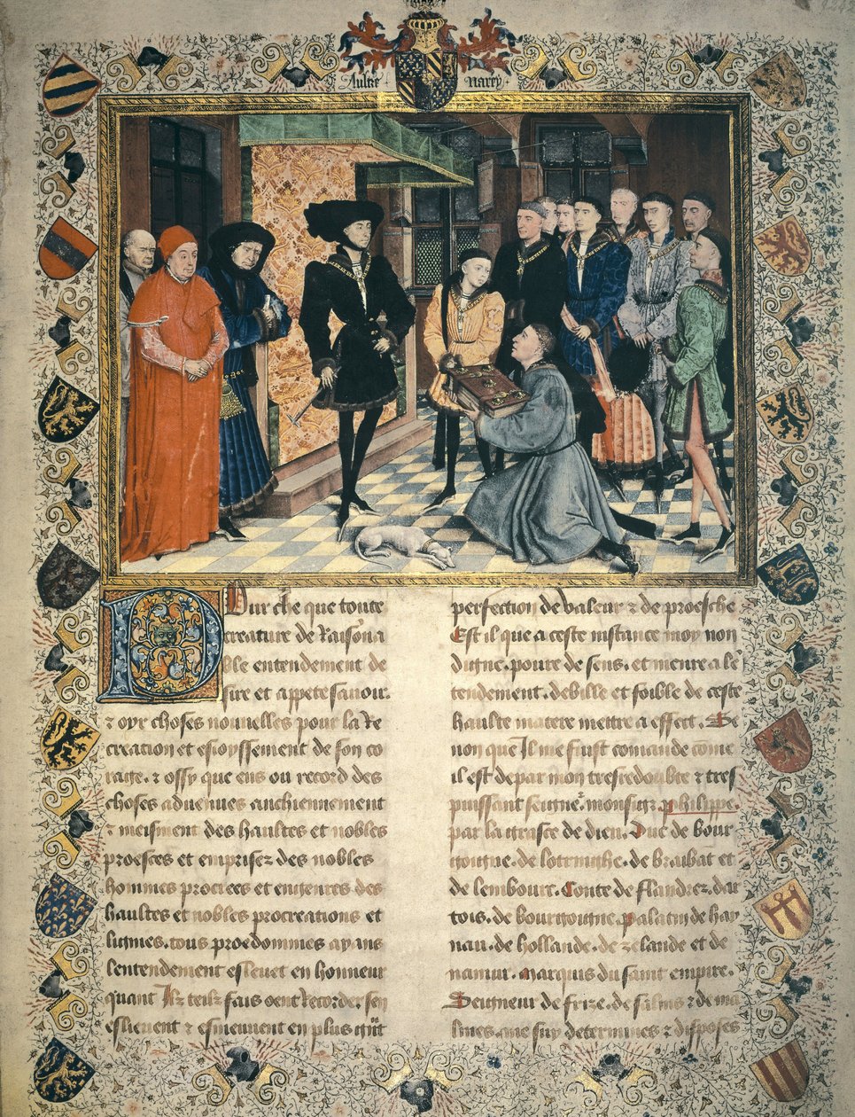 Jean Wauquelin (meghalt 1452-ben) bemutatja Hainaut krónikáinak fordítását III. Burgundi Fülöpnek alkotó: Rogier van der Weyden