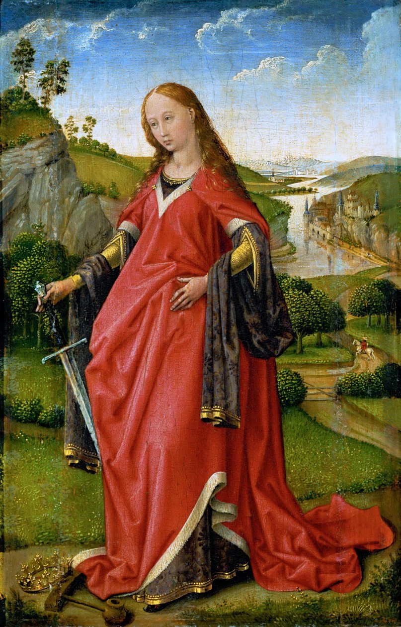 Szent Katalin – Rogier van der Weyden (kb. 1399-1464). Olaj, fa, c. 1430 vagy kb. 1451. Mérete : 18,5x11,8 cm. Művészettörténeti Múzeum, Vienne alkotó: Rogier van der Weyden