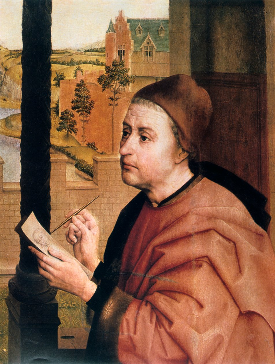 Szent Lukács Szűz rajza, részlet, 15. század. alkotó: Rogier van der Weyden