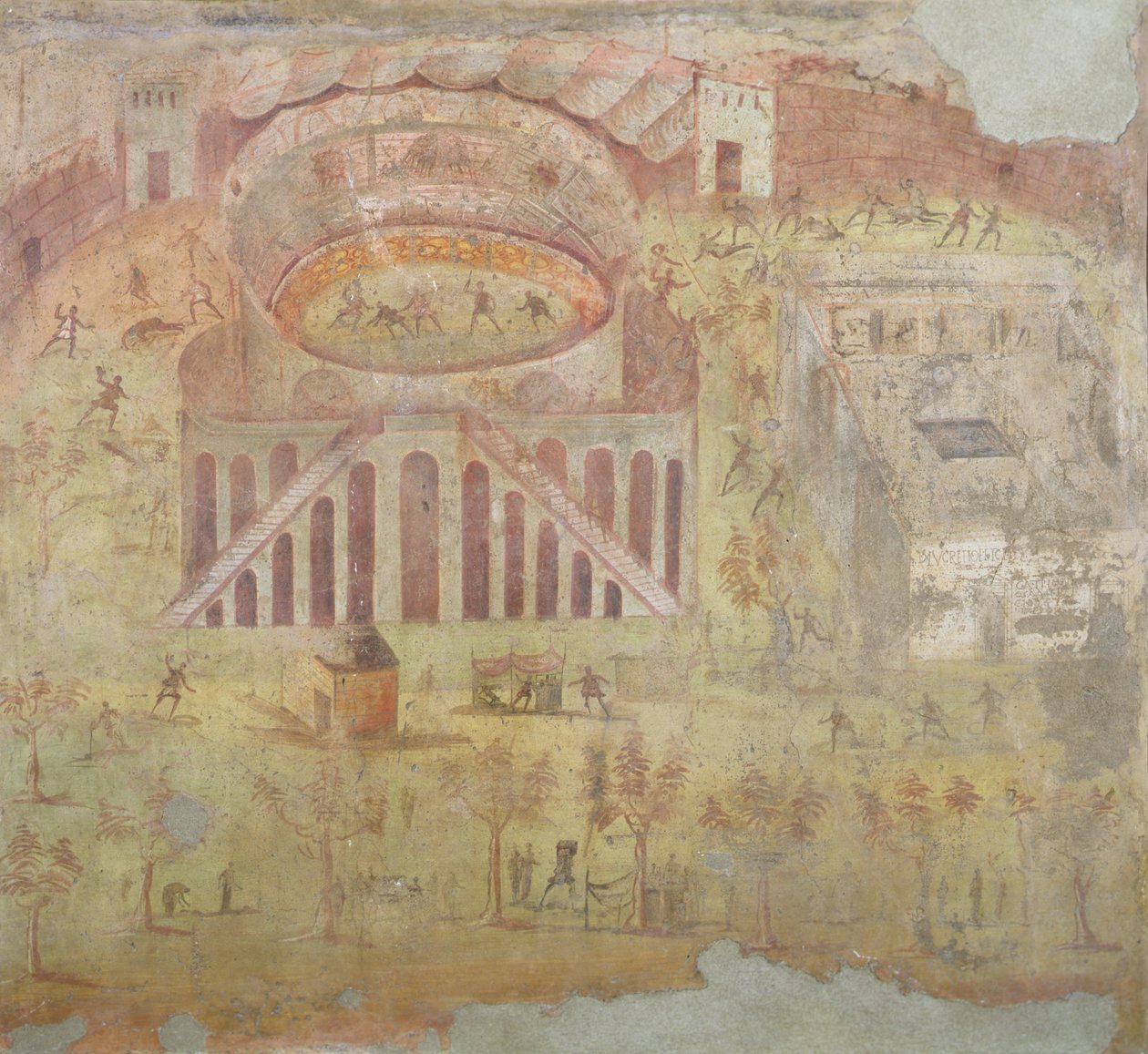 Harc az amfiteátrumban, i.sz. 59, csata Pompei és Neceria polgárai között, Pompeiből, 4. dekorációs stílus alkotó: Roman