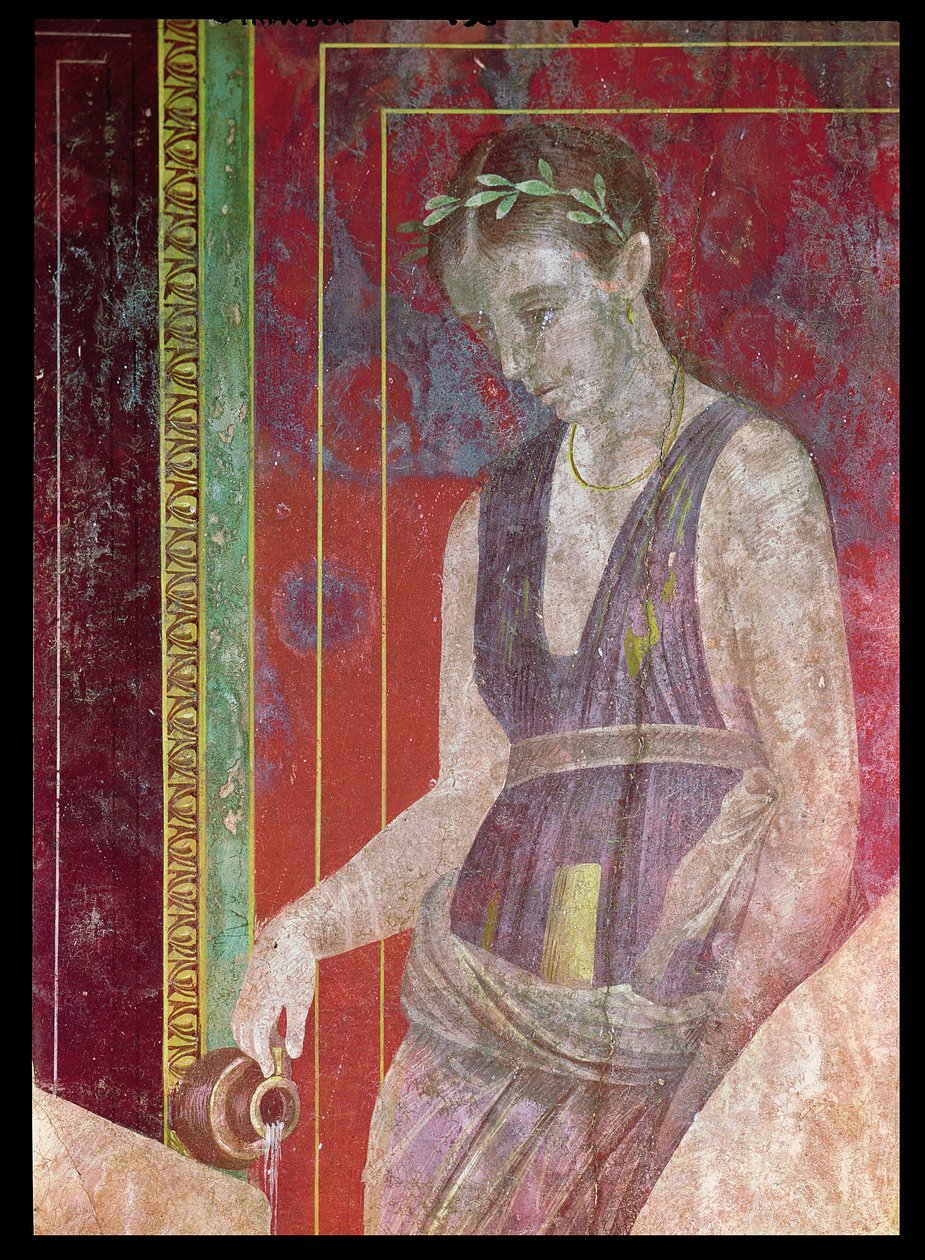 Kezelő folyadékot öntő kannából, North Wall, Oecus 5, Kr.e. 60-50 57185 freskórészlet alkotó: Roman