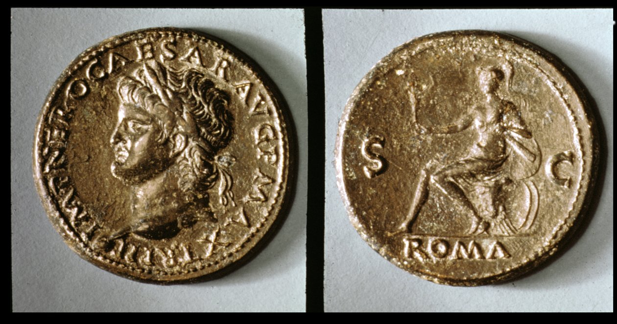 Nérót ábrázoló érme (fém) alkotó: Roman