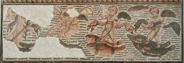 Halon lovagló Ámor, járdatöredék Sousse-ból (Hadrumetum) Tunéziából (mozaik) alkotó: Roman