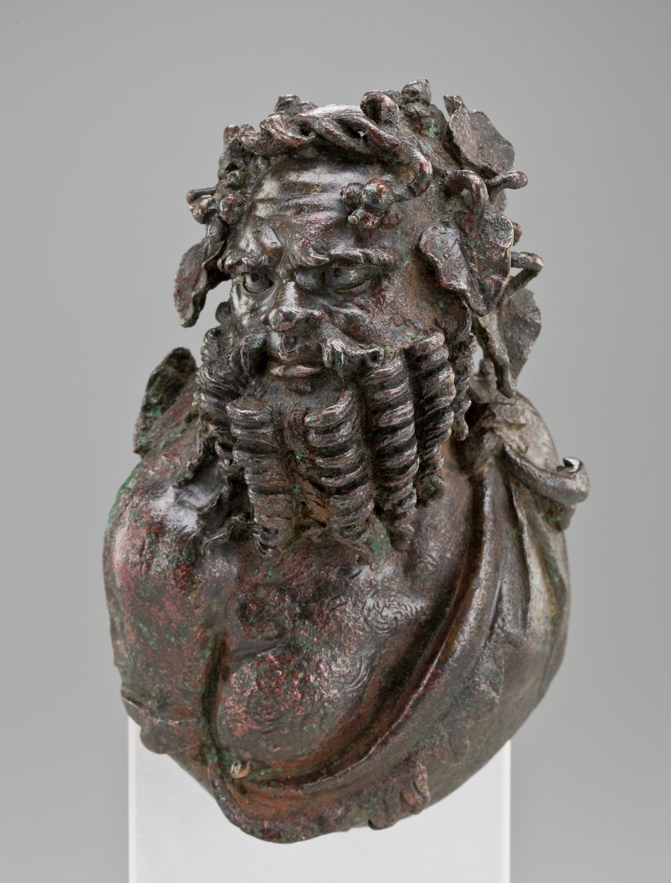 Silenus díszítő mellszobra (bronz ezüst és réz berakással) alkotó: Roman