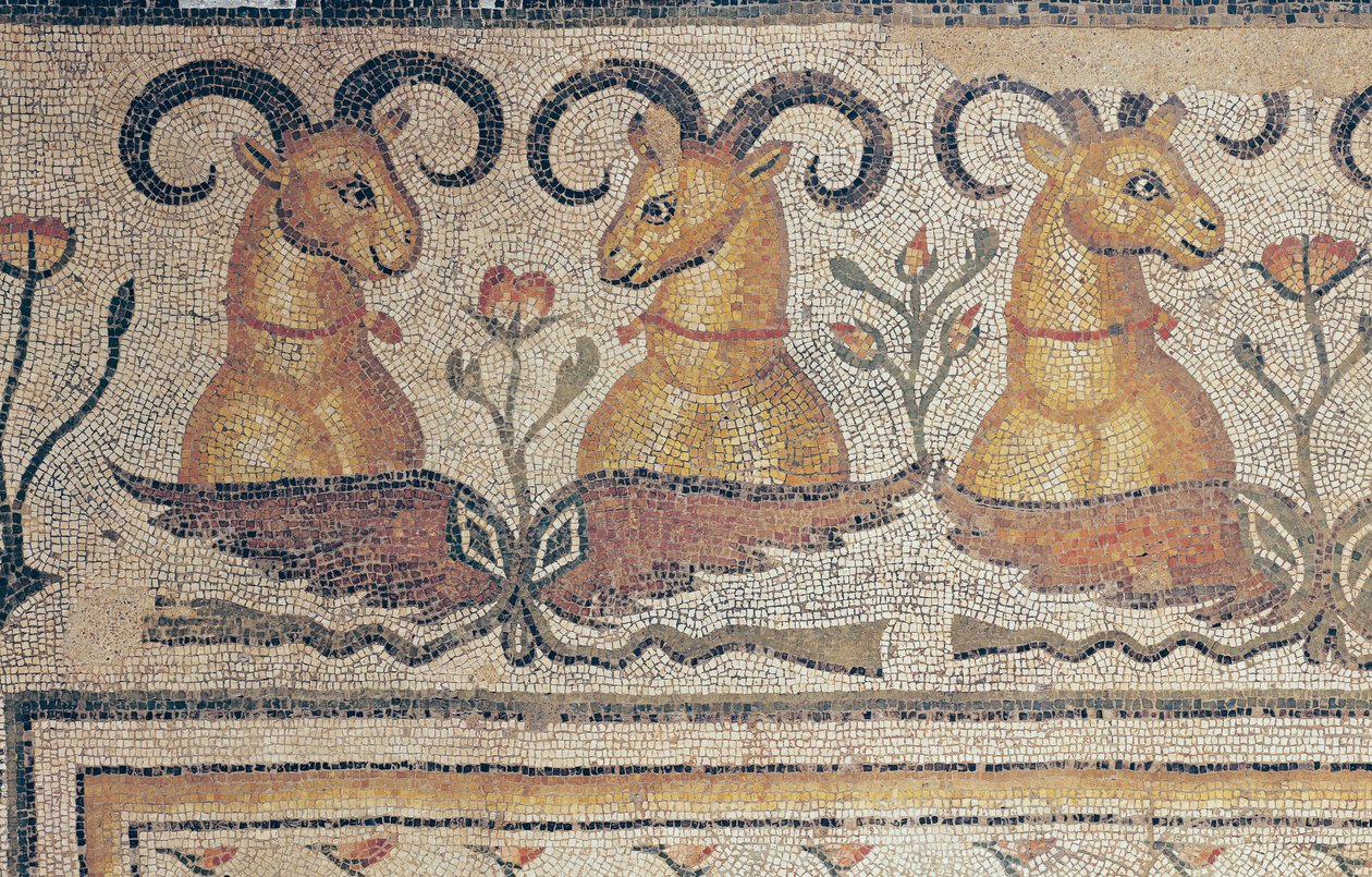 Részlet egy járda szegélyéből, egy daphnei villa udvarából, Antiochia (mozaik) alkotó: Roman