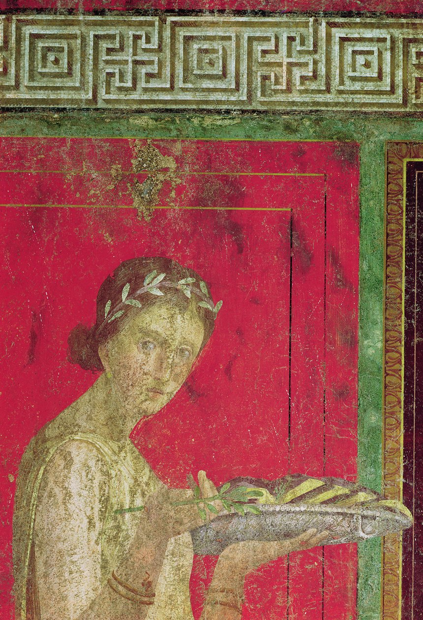 Részlet a beavatottról, a Katekizmus jelenetéből, Északi Fal, Oecus 5, Kr.e. 60-50 freskó lásd még 20015 alkotó: Roman