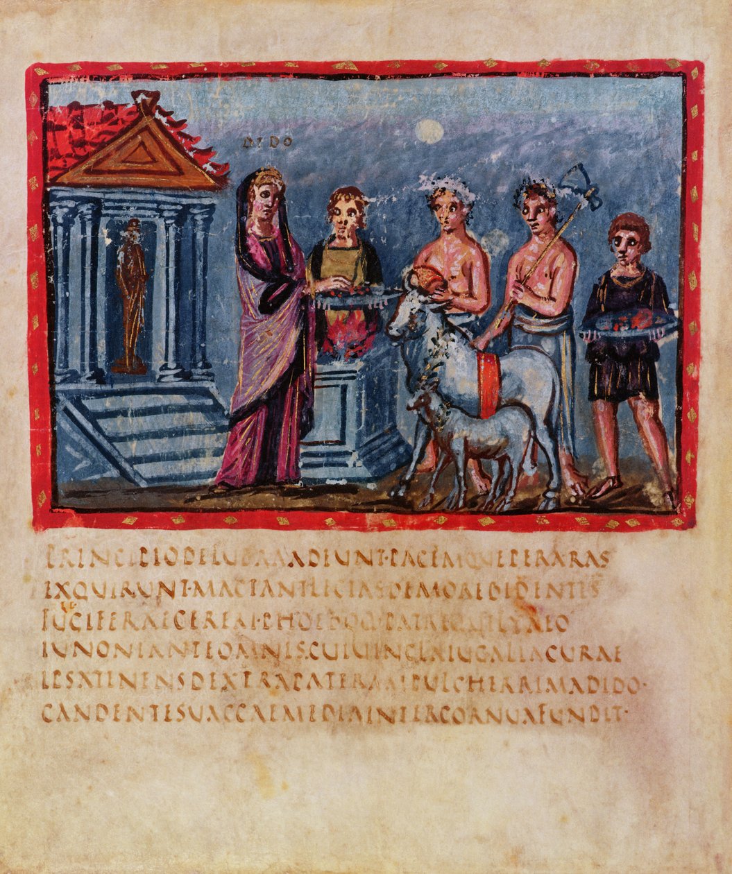 Lat 3225 f.33v Dido áldozatot hozva, a Vergilius Vaticanusból alkotó: Roman