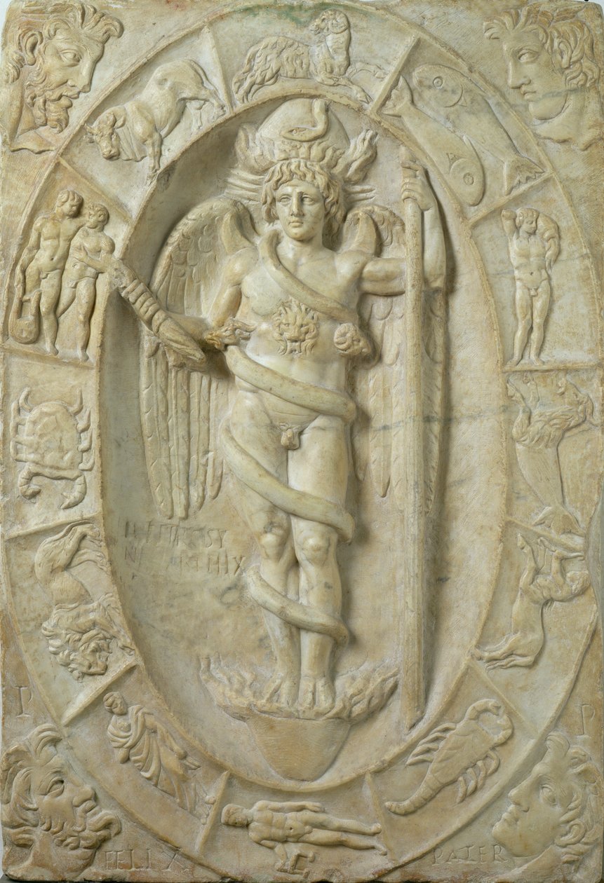 Mithraikus dombormű, amely egy fiatalkori istenséget jelképez, talán Mithra (márvány) alkotó: Roman