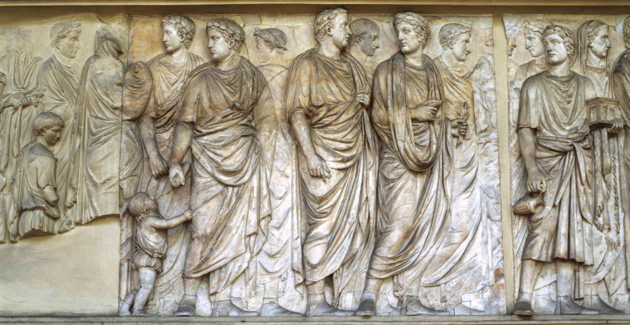 Papok körmenete, az Ara Pacis északi fala (márvány) alkotó: Roman