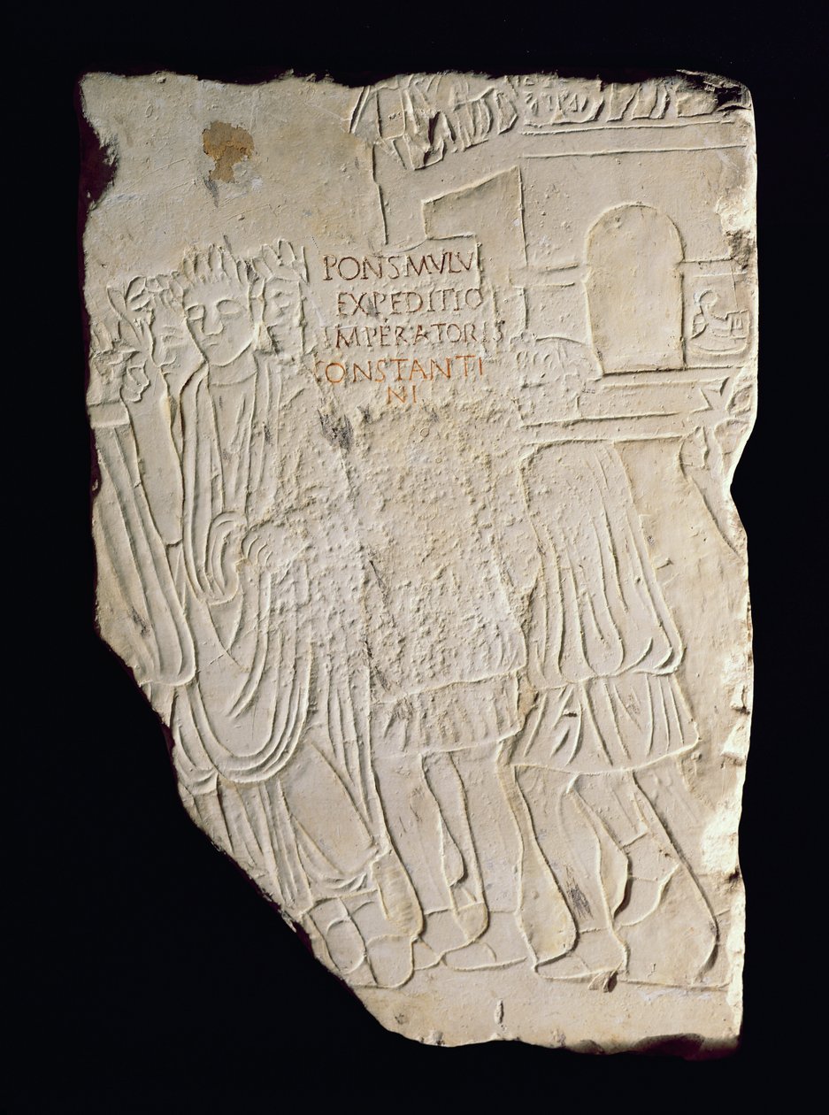 Nagy Konstantin (270-337) Maxentius (280-312) felett aratott győzelmét ábrázoló dombormű a Pons Milvius-i csatában, Kr. u. 312-ben. alkotó: Roman